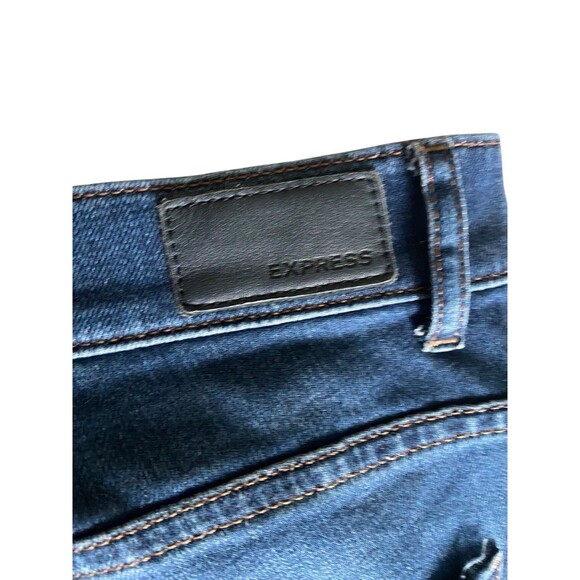 Express Womens Bell Flare High Rise Jeans Size 12L Blue Distress Bell Bottom 70s - Picture 6 of 15